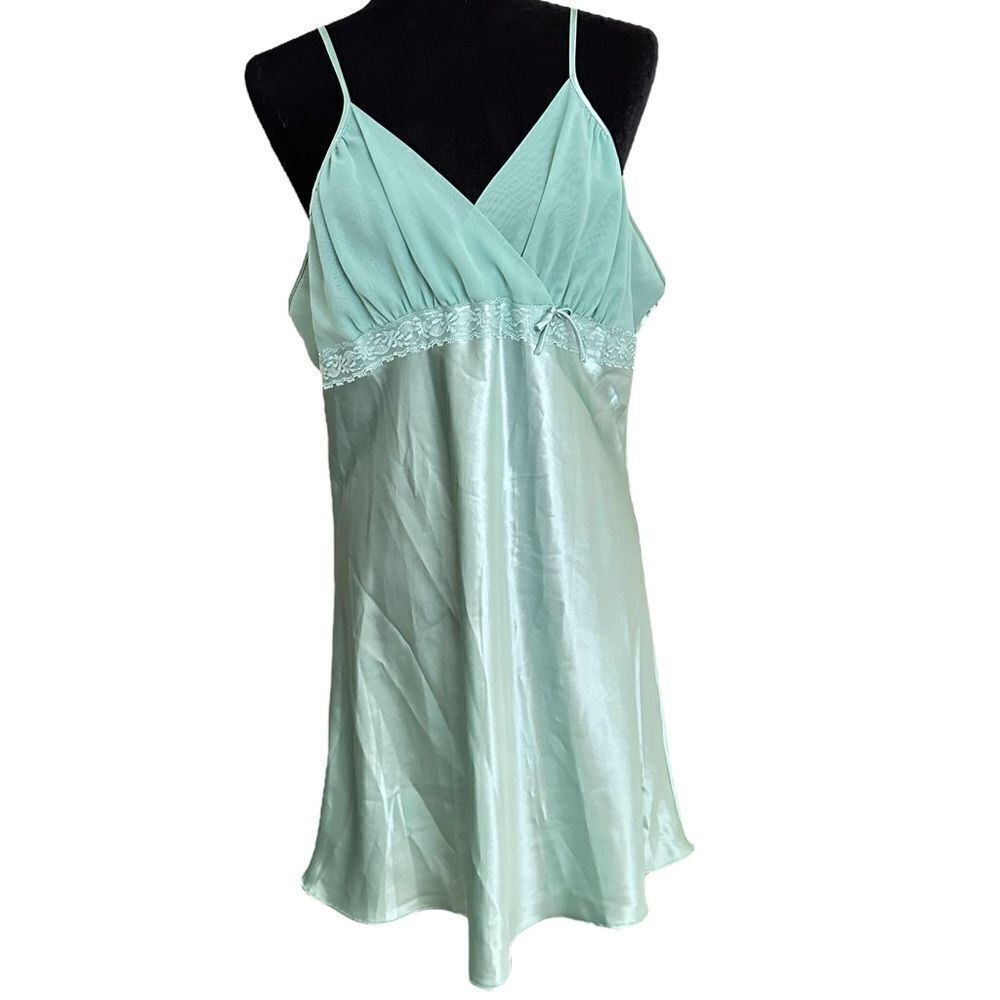 Vintage Mint Green Satiny Mesh Flowy Fairycore Whimsical Cami Slip Dress